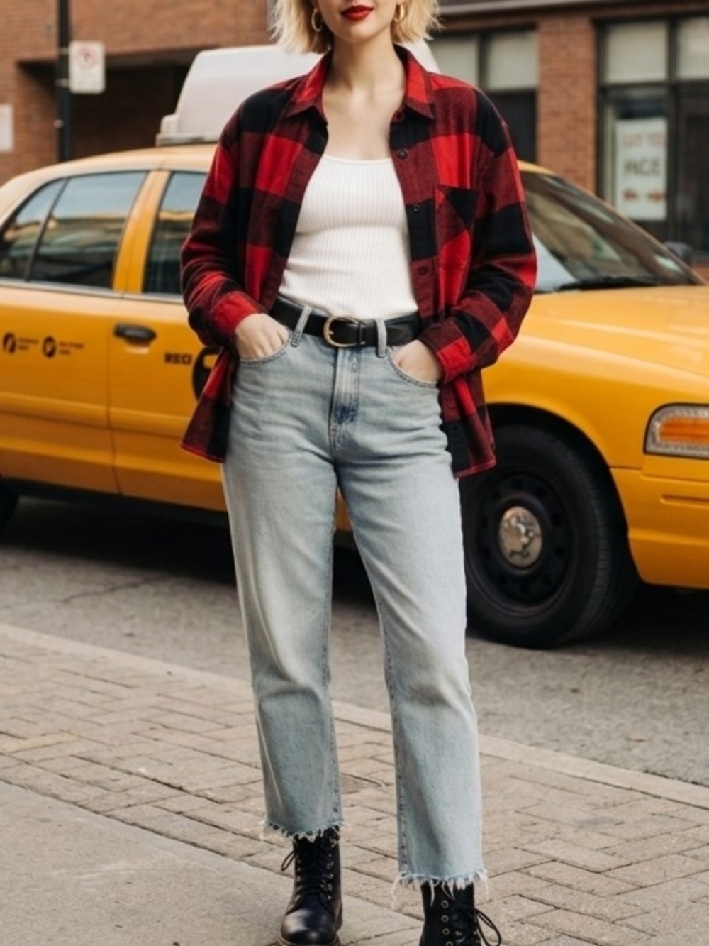 3/$15 Garage Womens Red & Black Plaid Button-Up Shirt - Picture 2 of 15